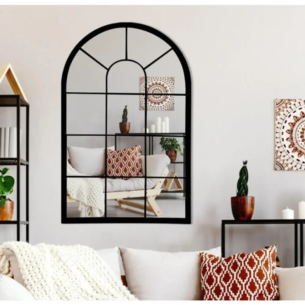 HQiJun Black Arched Window Mirror – 31.5